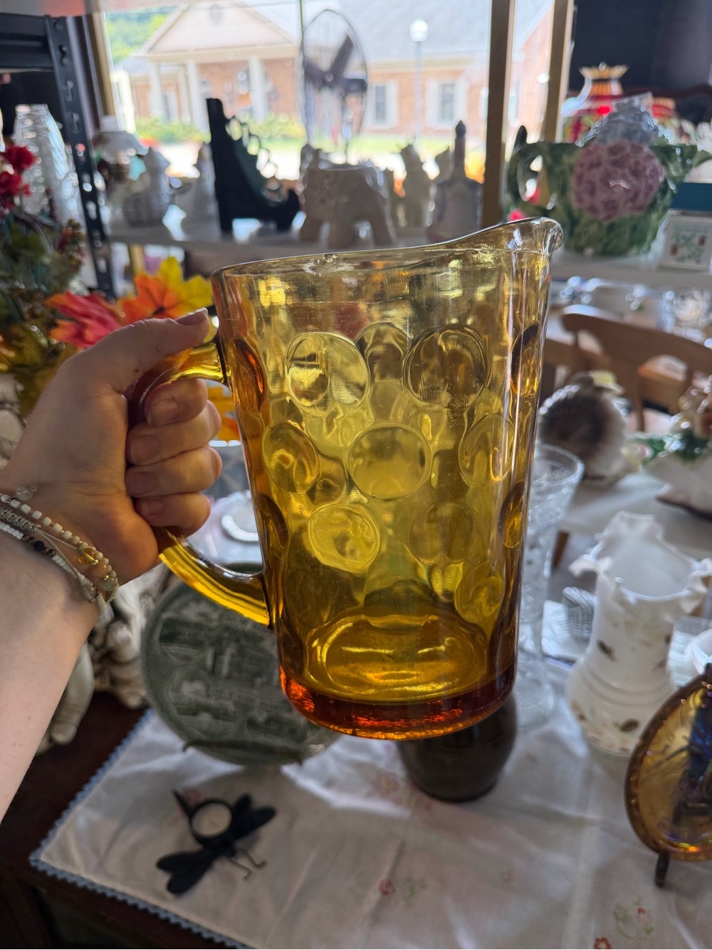 Hazel Atlas Amber Glass Bubble Pitcher - Home Dining